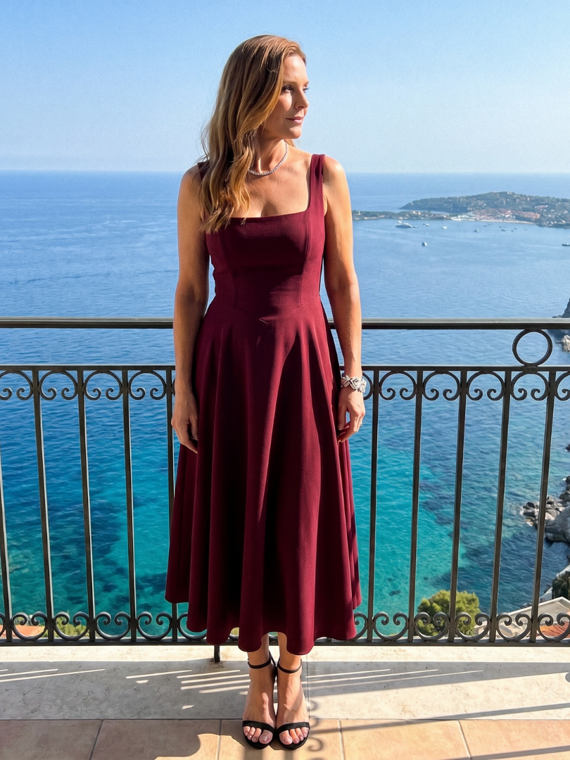Pallas | Sleeveless Square Neck Flared Skirt Midi Dress