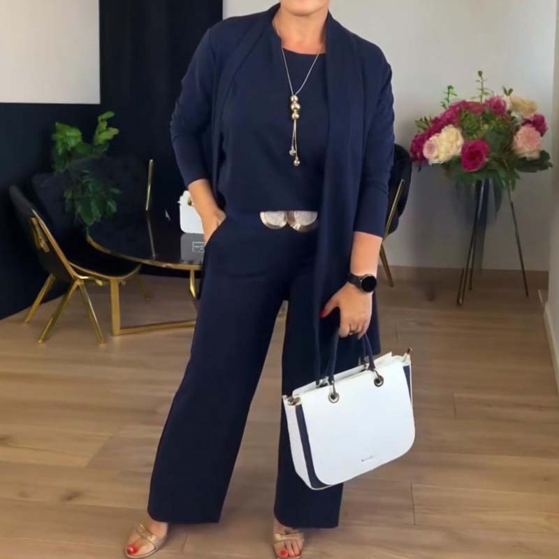 Elegant 3-Piece Set Including Long Cardigan, Top, and Pants
